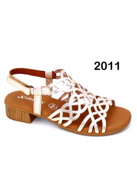 Sandales à talon Xapatan, femme, cuir doré effet craquelé fermeture scratch (Miclaure)