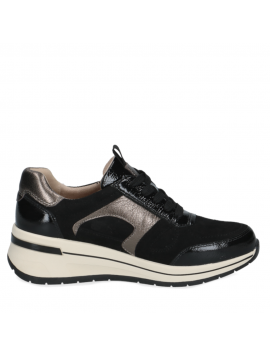 Caprice 9-23300-44 – Baskets compensées femme noires et bronze