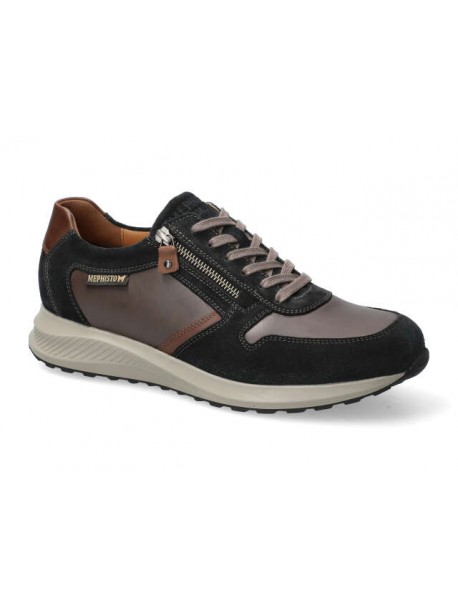 Mephisto Dino – Baskets homme noires et taupe à zip