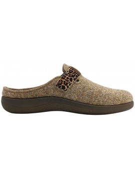 Mules femme Rohde Bari en feutre beige à bride léopard