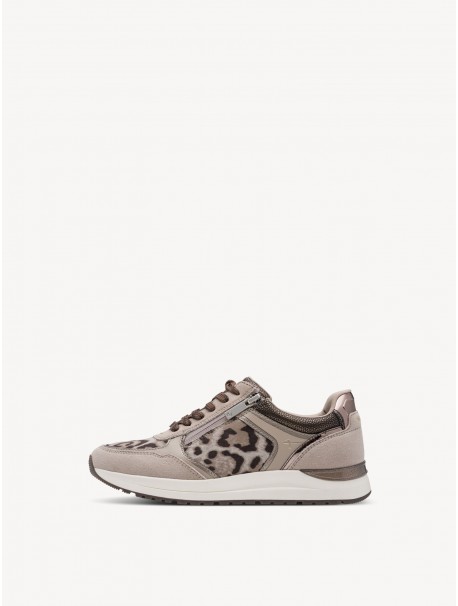 Tamaris 23784-47-344 – Baskets femme beiges motif léopard à zip