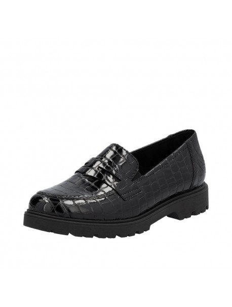 Mocassins femme Rieker vernis noirs à franges