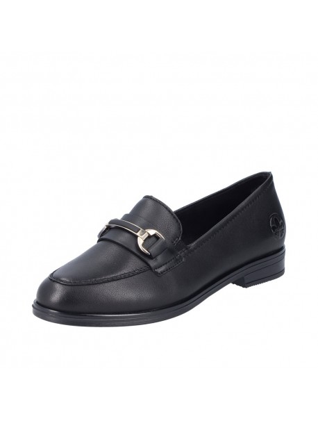 Mocassins femme Rieker en cuir noir à boucle