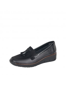 Mocassins femme Rieker noirs à pompons