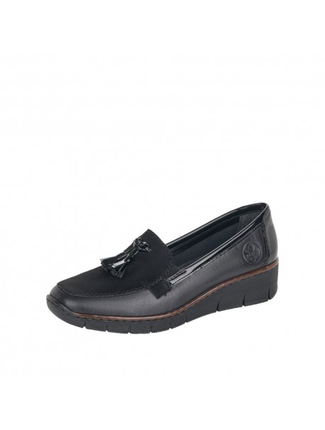 Mocassins femme Rieker noirs à pompons