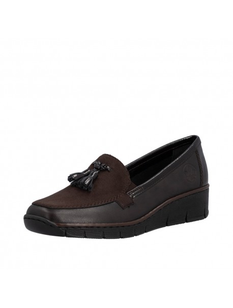 Mocassins femme Rieker marron à pompons
