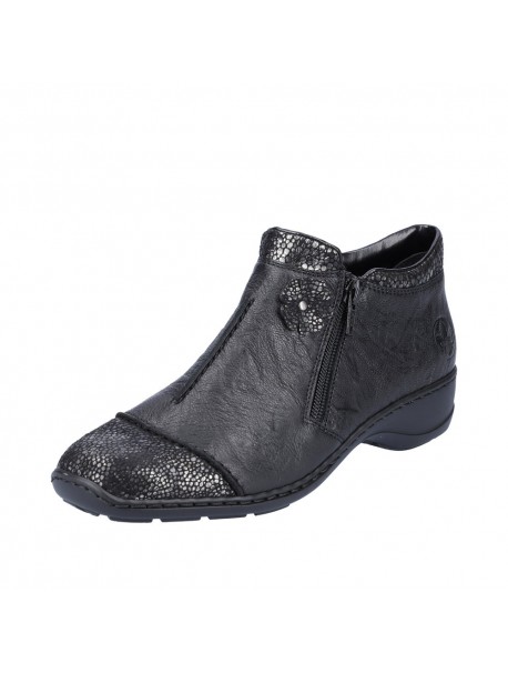 Bottines femme Rieker noires métallisées à zip