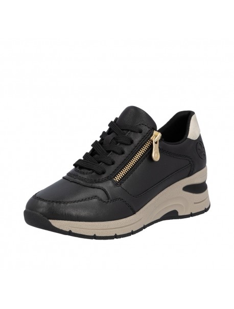 Baskets femme Rieker noires compensées à zip