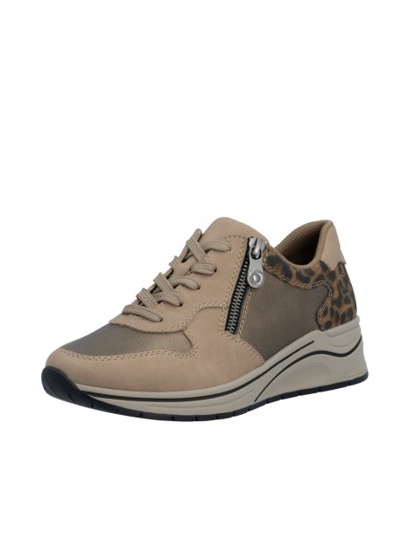 Baskets femme Rieker beiges compensées motif léopard