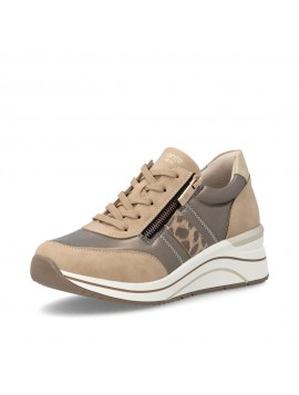 Baskets compensées femme Remonte beiges motif léopard