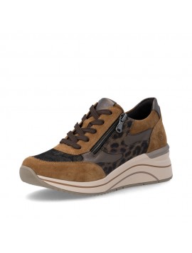 Baskets compensées femme Remonte marron motif léopard