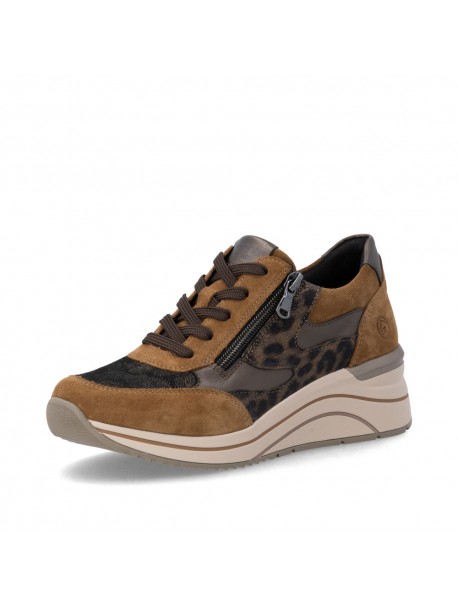 Baskets compensées femme Remonte marron motif léopard