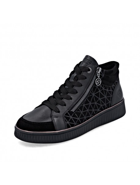 Baskets montantes femme Remonte noires à motif géométrique