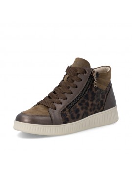 Baskets montantes femme Remonte taupe motif léopard