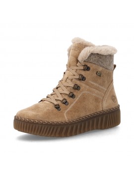 Bottines fourrées femme Remonte beiges à lacets