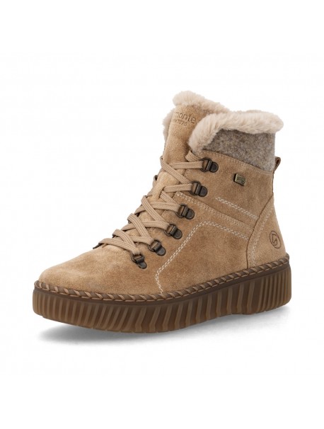 Bottines fourrées femme Remonte beiges à lacets