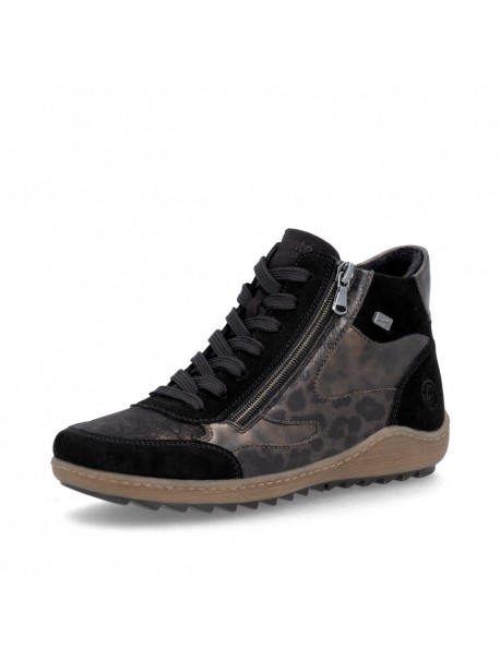 Baskets montantes femme Remonte noires motif léopard