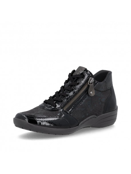Bottines femme Remonte vernies noires à zip