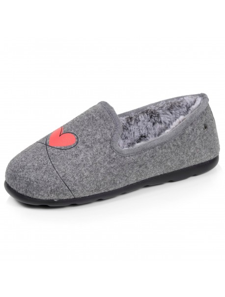 Chaussons femme Isotoner gris à cœur